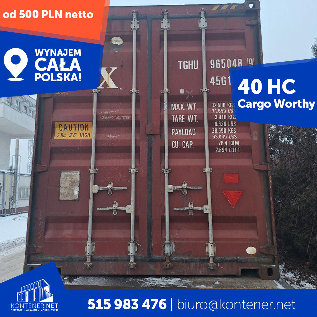 Wynajem kontenera 40’ HC – Cargo Worthy